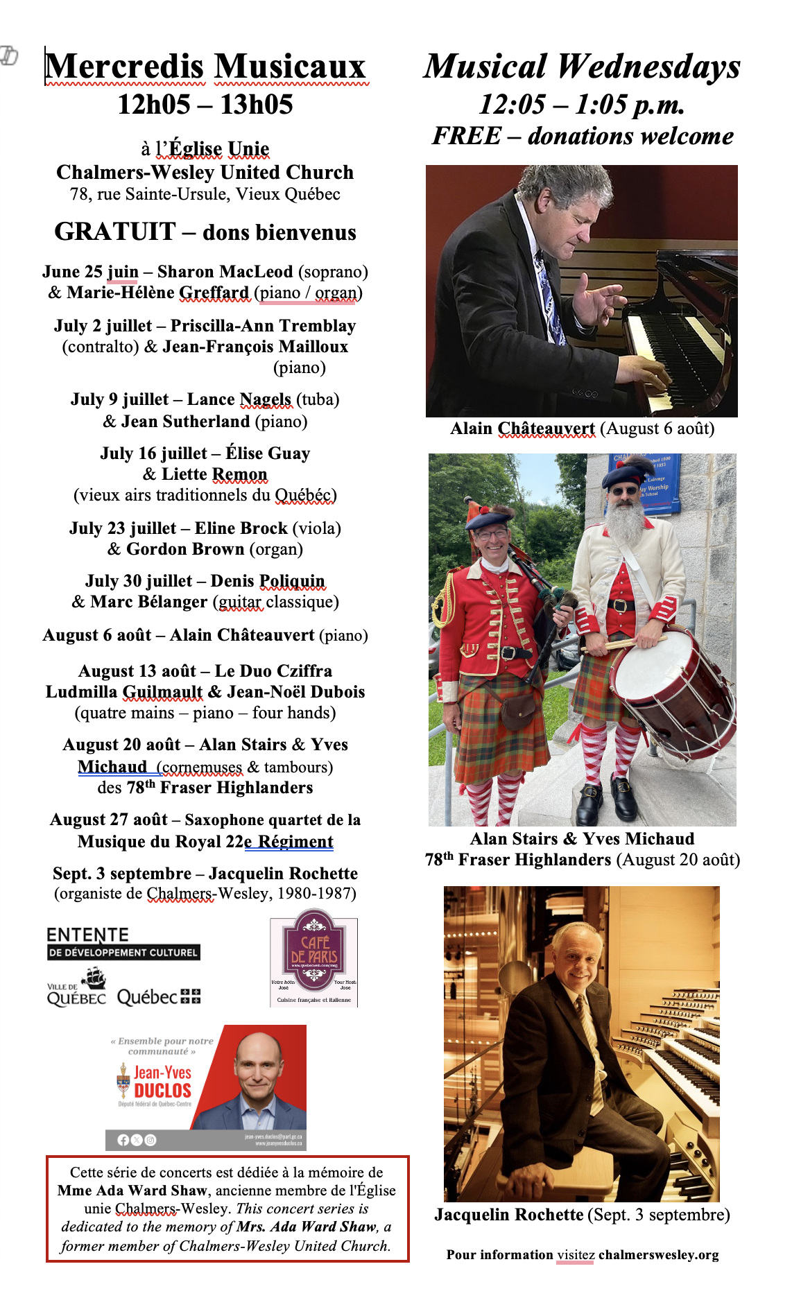 OPEN DOORS and MUSICAL WEDNESDAYS / MERCREDIS MUSICAUX